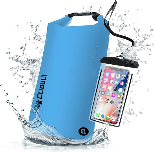 Waterproof Dry Bag,Roll Top Blue Small Waterproof Backpack 2L/5L/10L/20L/30L/40L Floating Lightweight Bags for Kayaking, Boating, Fishing, Swimming Camping with Waterproof Phone Case by Cliduli