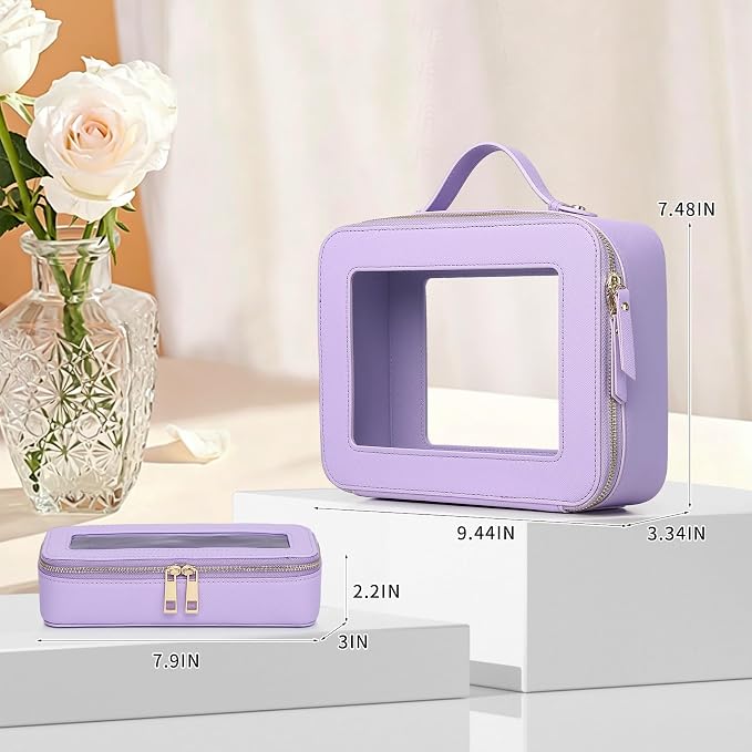 Clear Travel Makeup Bag, Purple, L+Slim | Brush Bag Included, Transparent Waterproof, Zipper Closure, Toiletry & Car Bag - Image 3