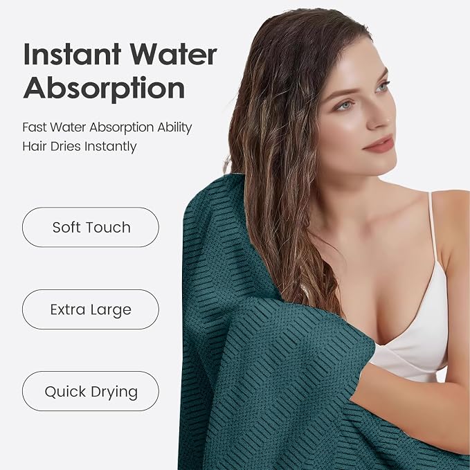 JML Microfier Bath Towels Set of 2, Large Microfier Body Towel for Adult, 30" x 60", Oversized, Soft, Super Absorbent, Fast Drying, Use for Sauna,Gym,Sport, Fitness, Yoga, Diamond Cross Grid Teal - Image 5