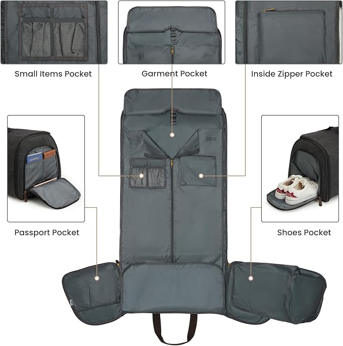S-ZONE Carry On Garment Bag for Travel Convertible Garment Duffle Bag Suit Bags for Men Women Travel 2 in 1 Hanging Suitcase Business Travel Bag with Toiletry Bag, Black, 50l | 2-in-1 Hanging Suitcase, with Toiletry Bag, Wet/Dry Pockets, Shoe Compartme... - Image 6