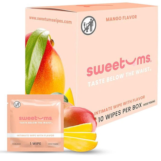 Sweetums Feminine Wipes For Women, Individually Wrapped - pH Balanced Flavored Intimate Wipes - Mango, Pack of 10