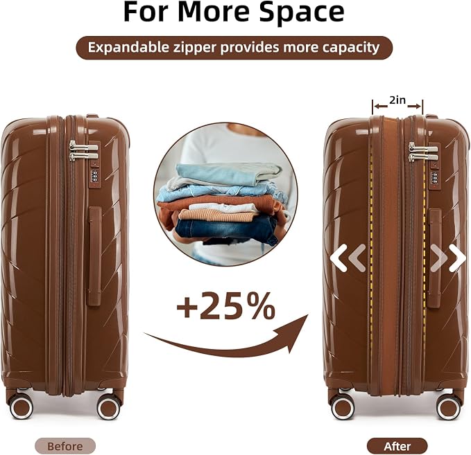 Carry On Luggage 22x14x9 Airline Approved, 20 Inch Expandable Hardshell Luggage Carry-on Suitcases with Spinner Wheels, Carry On Suitcase Set for Women (MOCHA) - Image 3