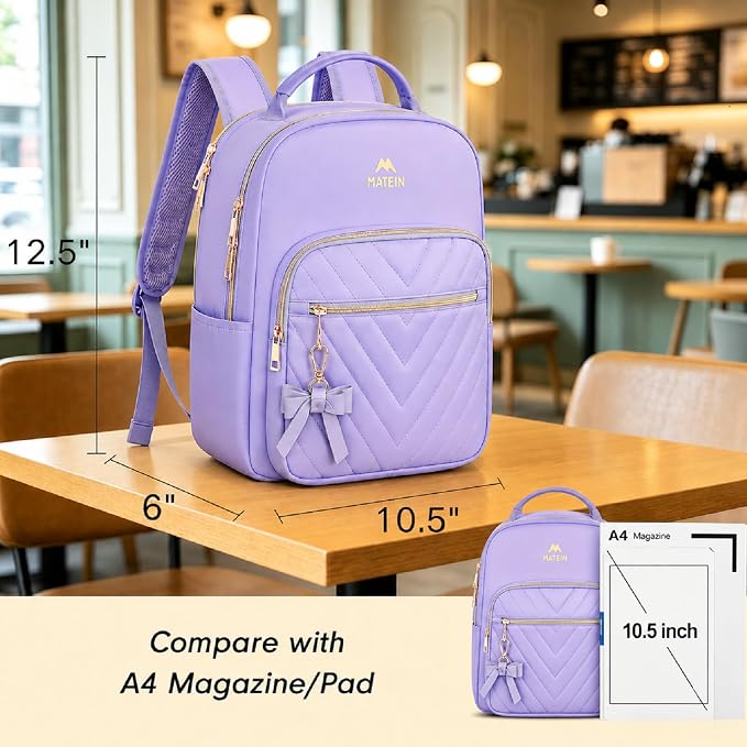 MATEIN Purple Backpack Purse, Fashion Cute Mini Bookbag for Women, 2pcs Set | Waterproof Ladies Girls Travel Backpack, Stylish Multipurpose Design Casual Daily Handbags, Shoulder Bag for Work School - Image 3