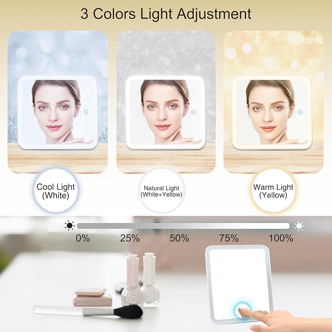 Relavel Makeup Bag with Led Mirror Travel Makeup Train Case Cosmetic Organizer Portable Artist Storage Bag with Adjustable Dividers Makeup Brushes Storage Organizer, White - Image 4