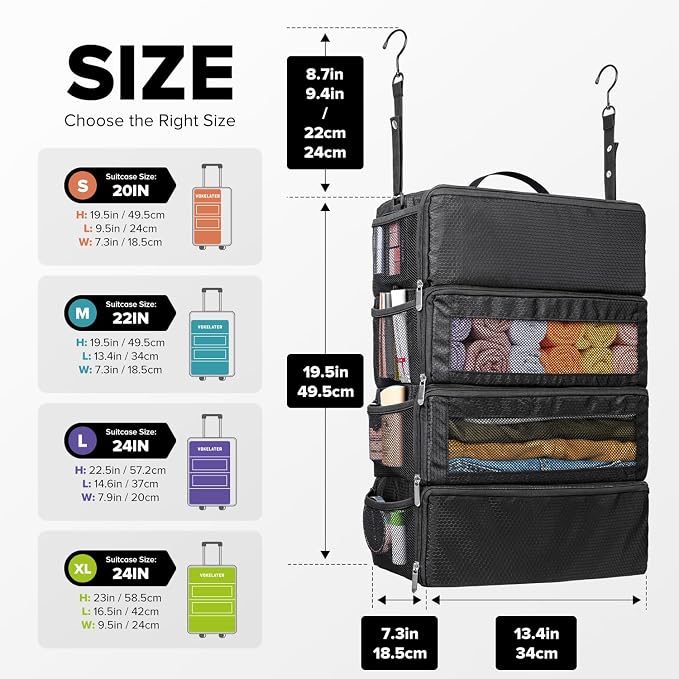 Suitcase Organizer, Travel Luggage Organizer Hanging Shelves Packing Cube Closet/Collapsible Portable Travel Organizer for Carry-on - Image 2