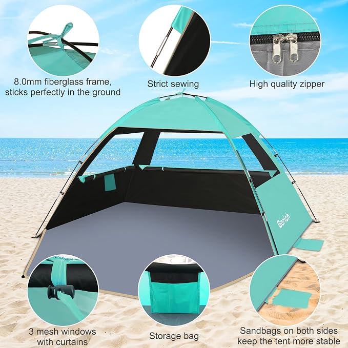 Gorich Beach Tent Sun Shelter for 3/4/6/8/10 Person with UPF 50＋ UV Protection, Lightweight & Easy Setup Beach Shade Canopy, Portable Beach Shade Tent Beach Cabana - Image 7