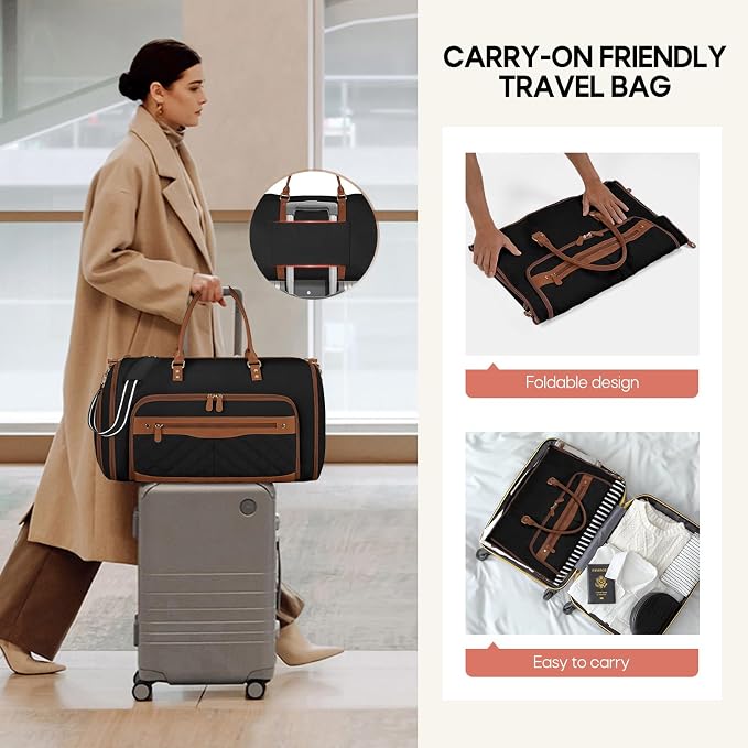 RAINSMORE Convertible Garment Bag for Travel Women 51L Carry On Garment Bag | Garment Duffel Bag with shoe pouch, dry/wet pockets, foldable water-resistant PU, suit/dress wrinkle care for business trips - Image 5