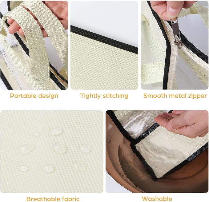 12 Packs Dust Bags for Handbags, Clear Handbag Storage, Purse Storage Organizer for Closet, Purse Cover Hanging Closet Organizer with Zipper and Handles - Image 6