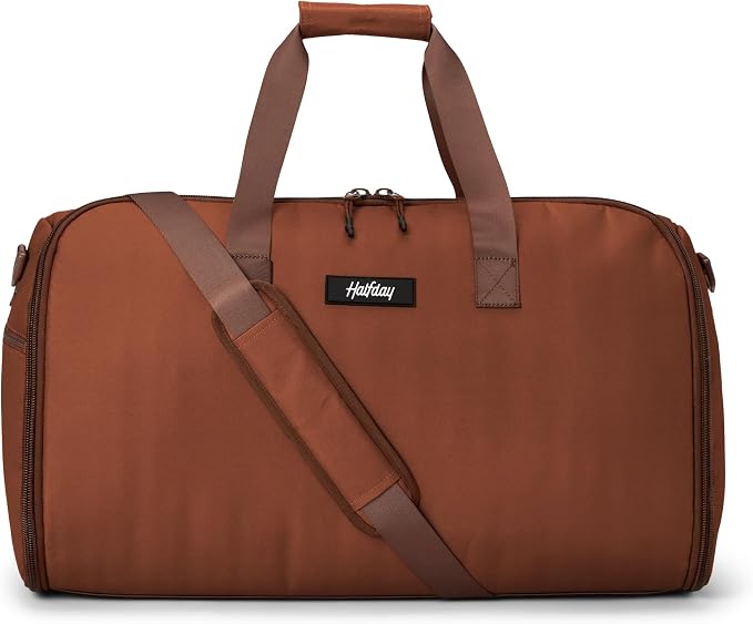 Halfday Convertible 2-in-1 Garment Duffel Weekender Bag 45L: Wrinkle-Free Travel (Hanging Suit Compartment, Shoe Pockets, Trolley Sleeve), Durable & Water-Resistant Carry-on, Terracotta by HalfdayTravel
