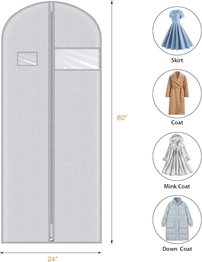 Syeeiex 60'' Dress Bags for Gowns, Set of 4 Garment Bag for Hanging Clothes, Dress Garment Bag, Dustproof and Keep Closet Tidy, Perfect for Suit Evening Dresses Fur Coat Long Dress Gown(Grey Pattern) - Image 2