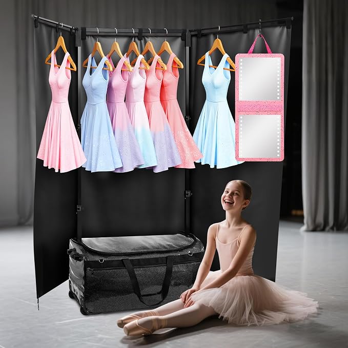 Dance Bag with Garment Rack and Curtain, 23" Rolling Dance Competition Duffle Bag with Garment Rack | Portable Dance Changing Room Suitcase for Dancers Athlete Livestreamer Cheerleaders - Image 8