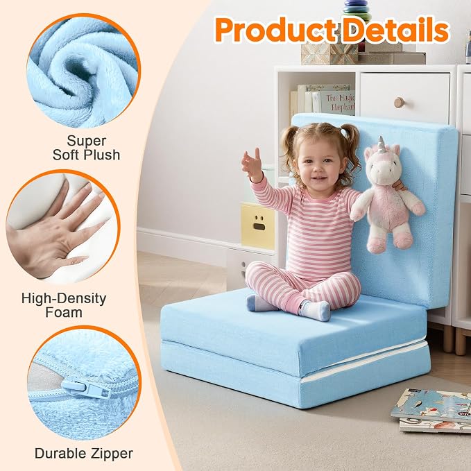 MeMoreCool Foldable Floor Mattress for Kids Trifold, 57x22 Inch Blue | Trifold foam floor mattress for kids room, reading nook and family room - Image 4