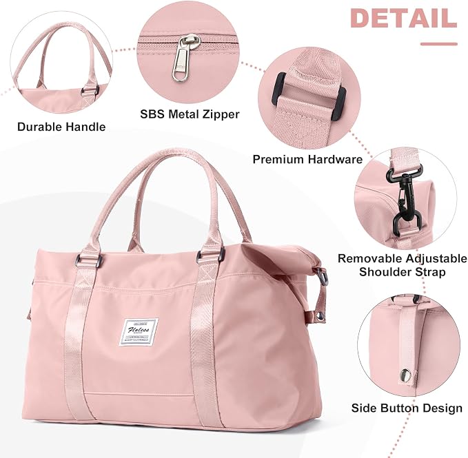 Travel Duffel Bag with Toiletry Bag,Weekender Overnight Carry-on Bag for Women Wet Pocket,Extra Large,Pink - Image 6