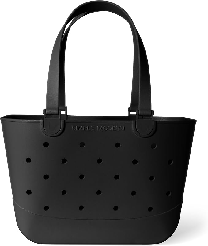 Simple Modern Large Beach Bag | Waterproof Getaway Rubber Tote with Zipper Pocket for Travel, Pool, Boat, Groceries, Sports | Midnight Black by Unknown