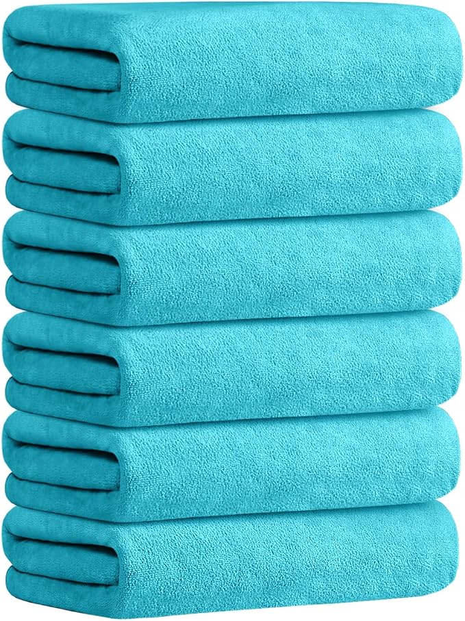 JML Bath Towel, Microfiber Bath Towels Set 6 Pack (30" x 60") - Large Size, Extra Absorbent, Quick Drying, Multipurpose Use as Bath Fitness Towel, Sports Towels, Yoga Towel, Aquamarine by JML