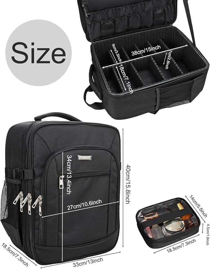 TANTO Makeup Backpack, Makeup Artist Bag Professional Cosmetic Bag with 4 Bag Extra Large Travel Train Case Double-Layer Make up Storage Organizer Cosmetic Brush Case with Adjustable Divider (Black - Image 5