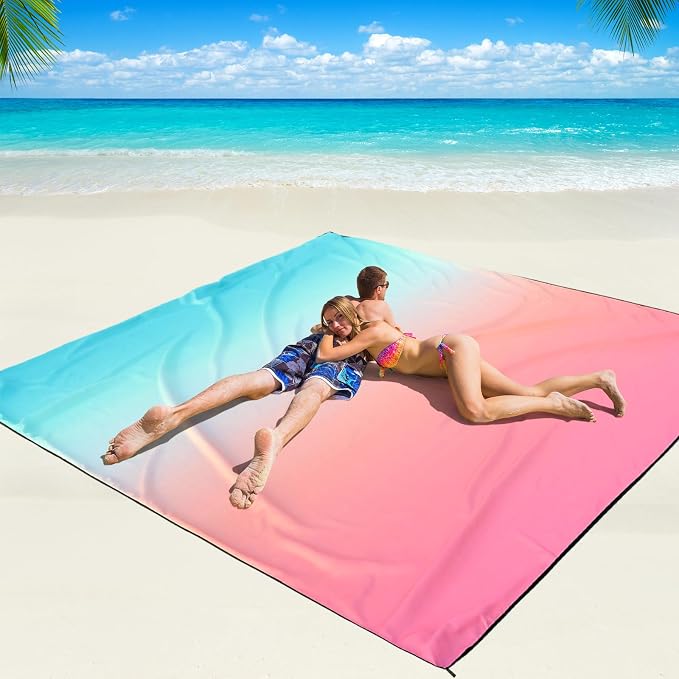 WIWIGO Beach Blanket Waterproof Sandproof Beach Mat 79" X 83"/10'x9'for 2-8 Adults Quick Drying Outdoor Picnic Mat Beach Accessories for Travel, Camping, Hiking by WIWIGO