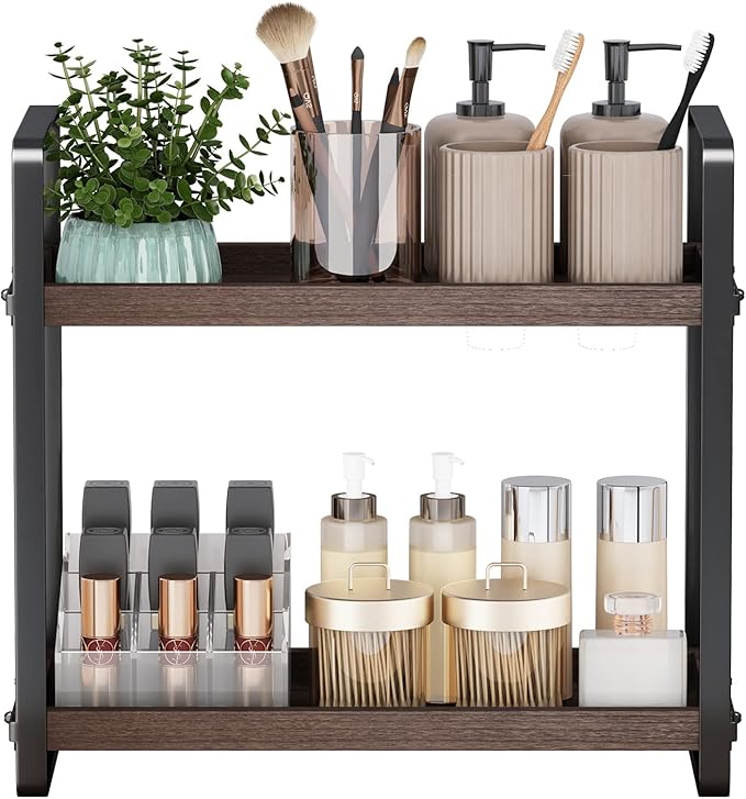 HNRLOY Bathroom Counter Organizer,Bathroom Countertop Organizer,Counter Shelf,Countertop Storage,Organization and Storage,Makeup Shelf,Sink Caddy(Brown 2 Tier) by Unknown