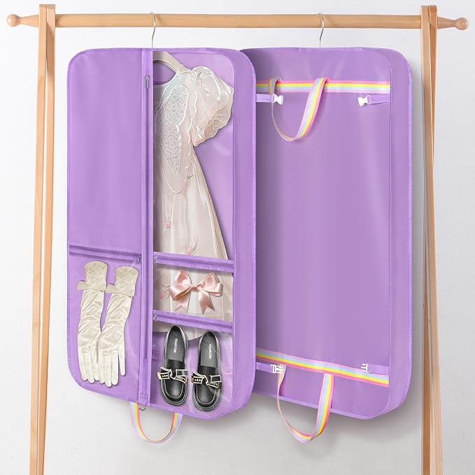 LOVEGRASS Kids Garment Bags for Dance Costumes, 40" Dance Costume Garment Bag for Dance Competition with Multi Pockets and Rainbow Handles Perfect for Dance Recitals and Practice, Purple (2 pack) - Image 5