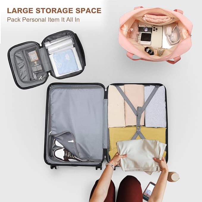 Kono Luggage Set 4 Piece Carry On Hardside Luggage with Spinner Wheels | Lightweight PC+ABS Carry On Suitcase with TSA Lock Nude/Rose Pink - Image 7