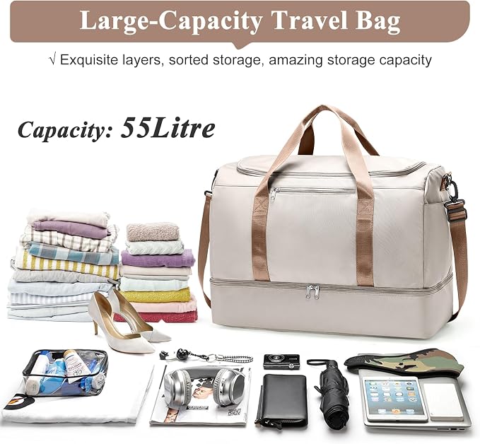 Extra Large Travel Duffel Bag, Carry-On Weekender Bags for Women Travel | Overnight Weekend Bag with Shoes Compartment for Travel Business Trips Sport Hospital - Image 3