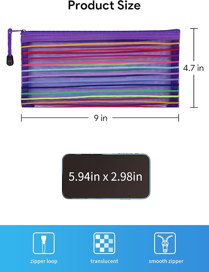 JARLINK Zipper Mesh Pouch, 40 Pcs multi-use Pencil Pouches in 10 Colors | Multipurpose Pencil Pouch Bulk for School, Office Supplies, Cosmetics, Makeup&Travel Accessories, Mixed Color - Image 2