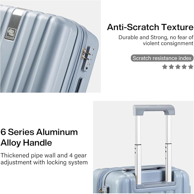 Hanke 24 Inch Expandable Checked Luggage Lightweight PC Hard Shell Luggage Suitcases with Wheels Travel Luggage Rolling Large Suitcase Travel Luggage Bag for Go to University.(Gray) - Image 8
