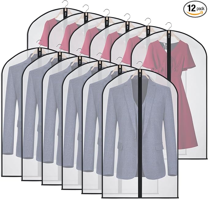 Garment Bags Clear Suit Bag for Closet Storage Hanging Clothes Dress Cover Bags (40" 12pcs-Black Edges) by Kntiwiwo