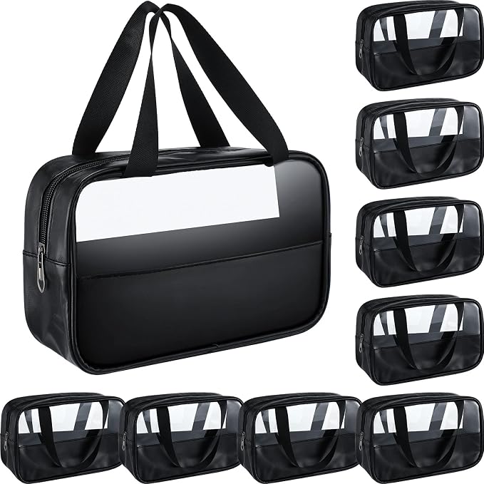 Buryeah 9 Pcs Translucent Make up Bag Toiletry Organizer for Women Men Waterproof Portable Cosmetic Travel Bag with Hanging Handles Travel Storage Carry Pouch Gifts for Bridesmaid (Black) by Buryeah
