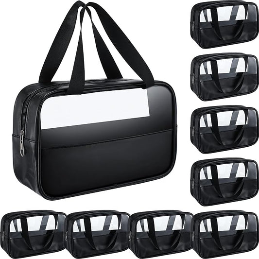 Buryeah 9 Pcs Translucent Make up Bag Toiletry Organizer for Women Men Waterproof Portable Cosmetic Travel Bag with Hanging Handles Travel Storage Carry Pouch Gifts for Bridesmaid (Black) by Buryeah