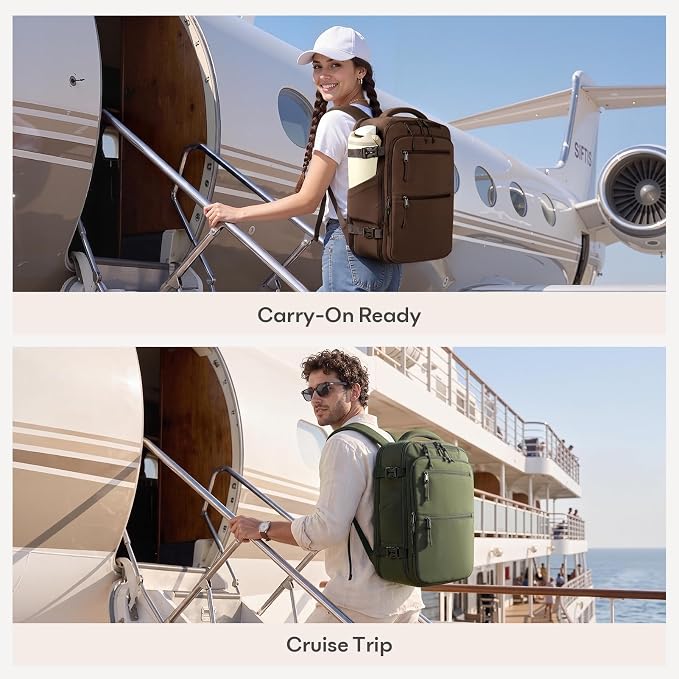 mibasies 40L Travel Backpack for Women & Men: Carry On Luggage Flight Approved, TSA Laptop Backpack with Water Bottle Pocket, Personal Item Bag Fits 17" Laptop for Weekender Business - Beige - Image 2