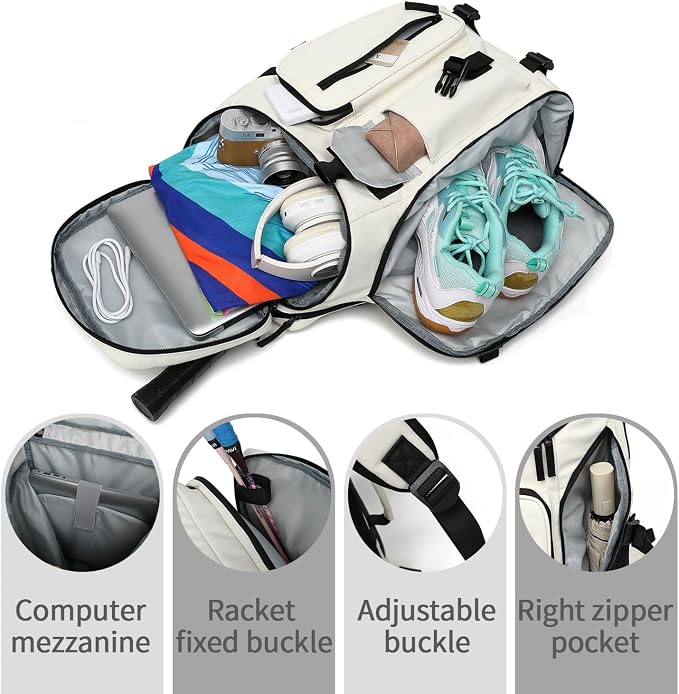 Kalesi Gym Duffle Tennis Bag Backpack 4-Way Waterproof with Shoes Compartment for travel Sport Hiking laptop (Sea salt white02) - Image 9
