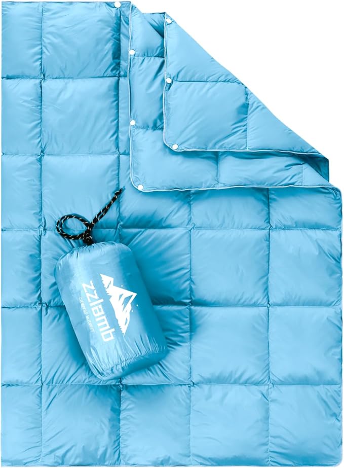 zzlamb Puffy Down Camping Blanket Water-Repellent, Down Throw Travel Blanket Portable for Outdoor, Light Warm Quilt for Couch Plane Car Theater Stadium Picnic RV Backpacking Hammock by zzlamb