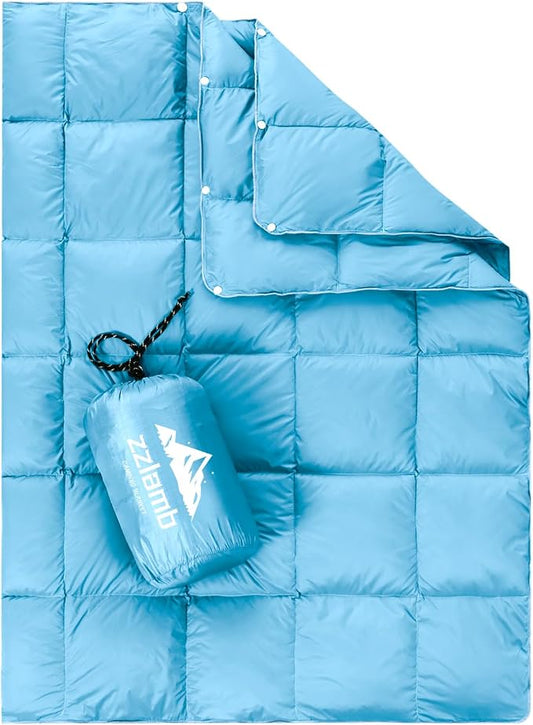 zzlamb Puffy Down Camping Blanket Water-Repellent, Down Throw Travel Blanket Portable for Outdoor, Light Warm Quilt for Couch Plane Car Theater Stadium Picnic RV Backpacking Hammock by zzlamb