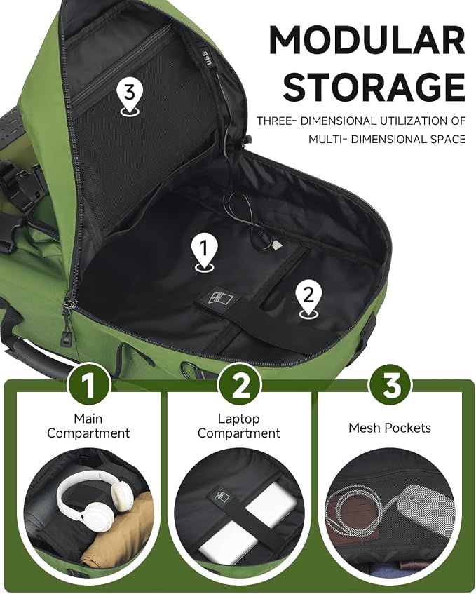 Travel backpack for men,40L Large Carry on Backpack Durable Convertible Duffle Bag with Shoe Compartment Fit for 16 Inch Laptop for travel, camping,Weekender Hiking Green - Image 8