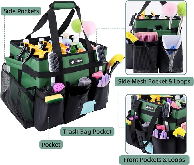 Large Rolling Cleaning Caddy Bag with Wheels, Cleaning Bag with Detachable Trolley, Cleaning Bags on Wheels for Housekeepers, Cleaning Cart Supplies Organizer for Home, Car, Picnic (Green) - Image 5