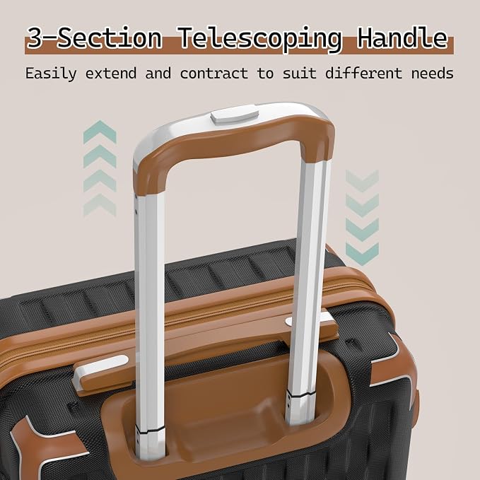 Melalenia Suitcase Sets 6 Piece Hard Shell Carry on Luggage with Spinner Wheels and TSA Lock, Lightweight Travel Backpack for Women, Men, Black Brown - Image 6