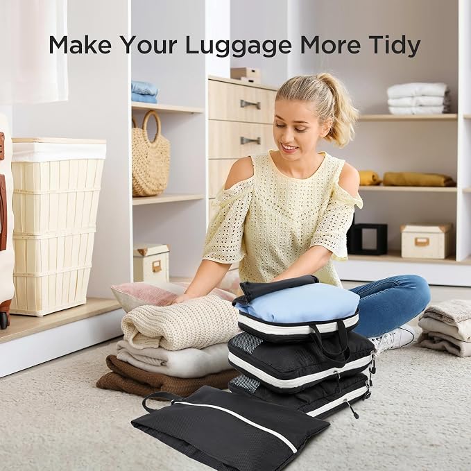 AiQInu 4-Piece Suitcase Organizer, Compression Packing Cube Space-Saving Expandable Ultralight Travel Organizer for Clothes, Shoes, Underwear Travel Set for Backpacks or Hand Luggage - Image 6