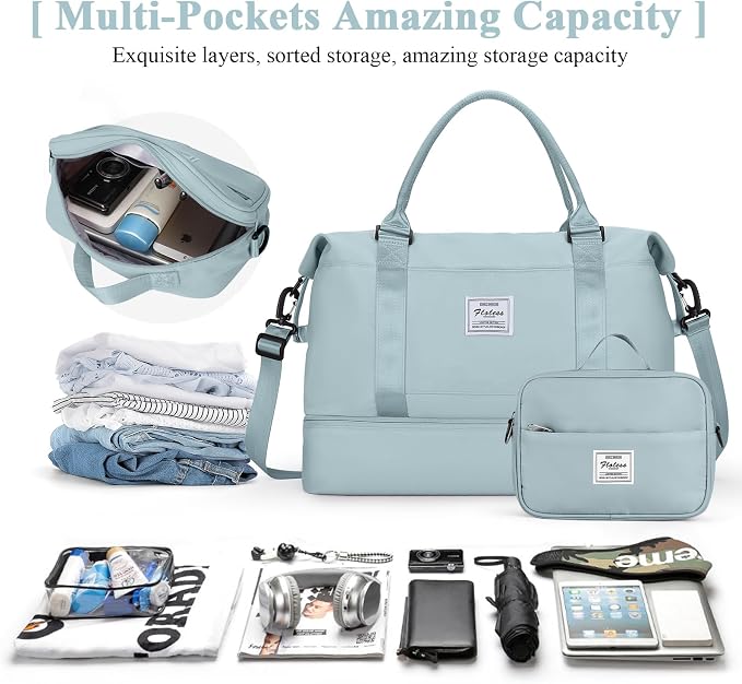 Travel Duffel Bag with Shoes Compartment,Weekender Bags for Women Travel | Overnight Carry-On Bag with Toiletry Bag, For Spirit Airlines 18x14x8 Personal Item Bag - Image 2