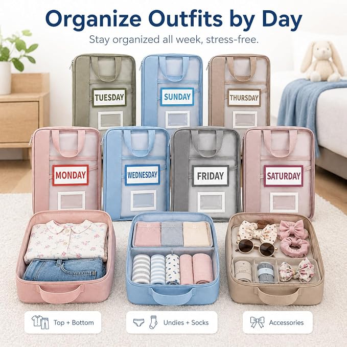 7 Pack Closet Organizer Storage Bags with Day Labels, Weekly Clothing Organization System for Closet & Drawer, Foldable Fabric Storage Cubes for Clothes, Socks, Underwear & Accessories - Image 4