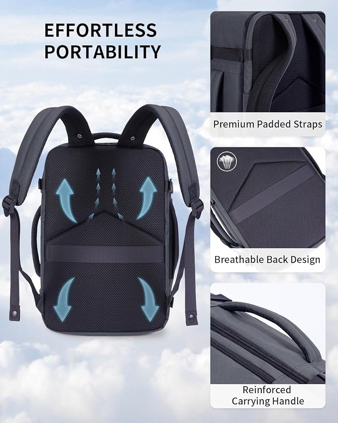 ECOHUB 17" Small Travel Backpack, United Airlines Personal Item Bag 17x10x9 with 16 Pockets, Water Resistant Rucksacks Fit 15.6" Laptop, AirTag Pocket, Lightweight Casual Daypack, 25L, Grey Green - Image 5