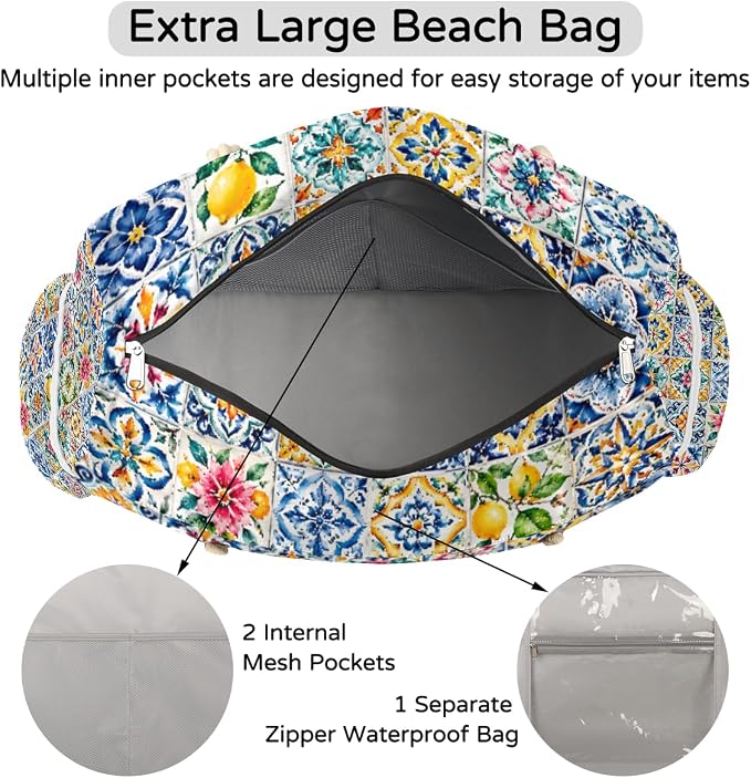 Large Beach Bag with Zipper Beach Bags for Women Water Resistant Swim Pool Bag - Image 7
