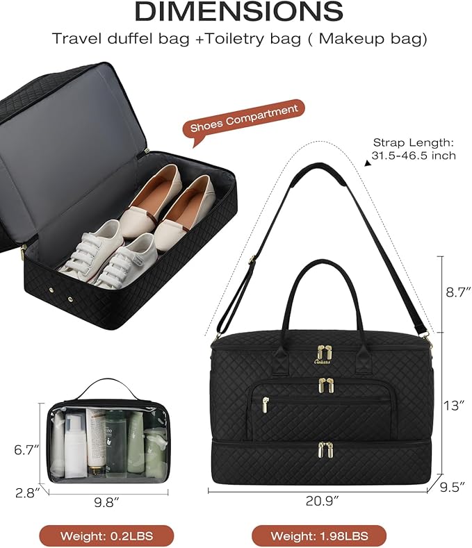 Travel Duffle Bag, Wide Open Large Weekender Bag for Women with Shoe Compartment, Carry on Overnight Bags with Toiletry Bag, Hospital Bag for Women Labor Delivery with Wet Pocket (3 Pcs) - Image 4