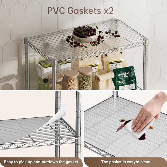 Golpart 4 Tier Shelves Storage Shelf Wire Closet Bathroom Organizers Metal Pantry Kitchen Garage Shelving Unit Laundry Room Organization Home Rack Net Basket White with Wheels 14”D X 24”W X 48.9”H - Image 4