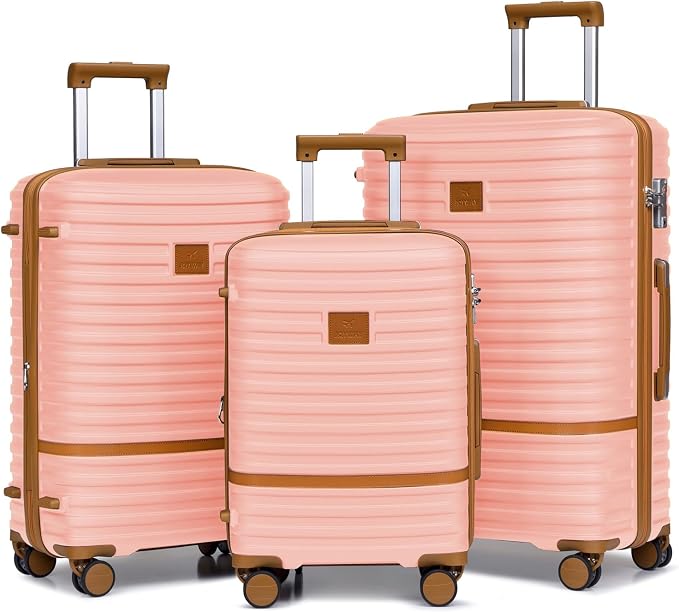 Joyway Luggage Set 3 Piece Suitcase Sets with Spinner Wheel,Hardside Expandable Travel Laggage with TSA Lock (20/24/28 Pink brown - Image 2