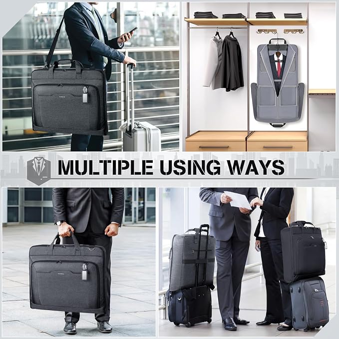 RAINSMORE Garment Bags for Travel Carry On Garment Bag for Hanging Clothes, Suit Bag for Business Trips with Shoes bag & Shoulder Strap, Waterproof Foldable Suit Luggage Bag for Men Women, Gray - Image 7