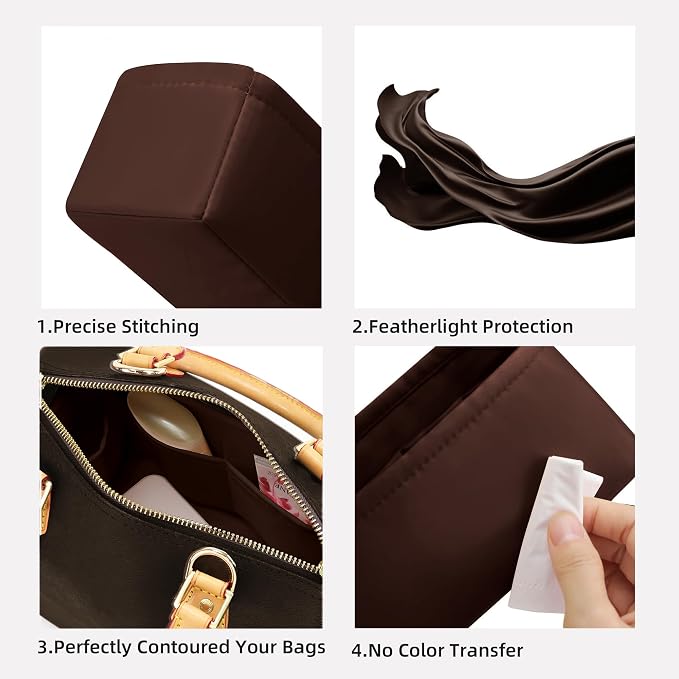 DGAZ Silk Purse Organizer Insert Fits LV Speedy 16/20/25/30/35/45 bags，Silky Smooth Bag Organizer，Luxury Handbag & Tote Shaper（Global Brown，SP16） - Image 3