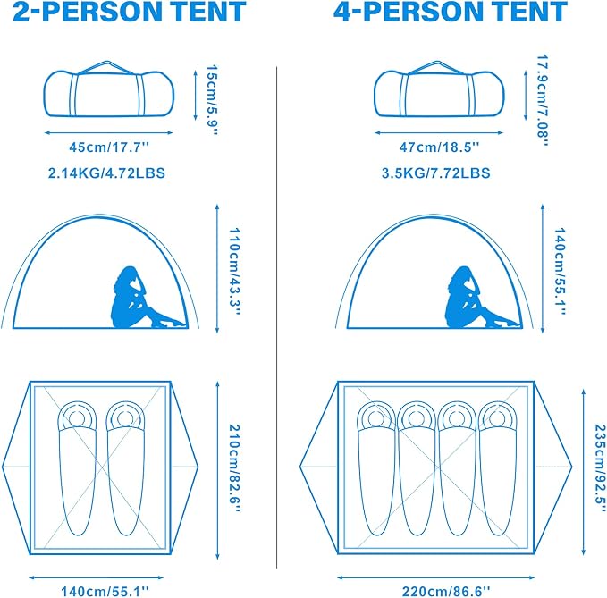 BISINNA 2/4 Person Camping Tent Lightweight Backpacking Tent Waterproof Windproof Two Doors Easy Setup Double Layer Outdoor Tents for Family Camping Hunting Hiking Mountaineering Travel - Image 7