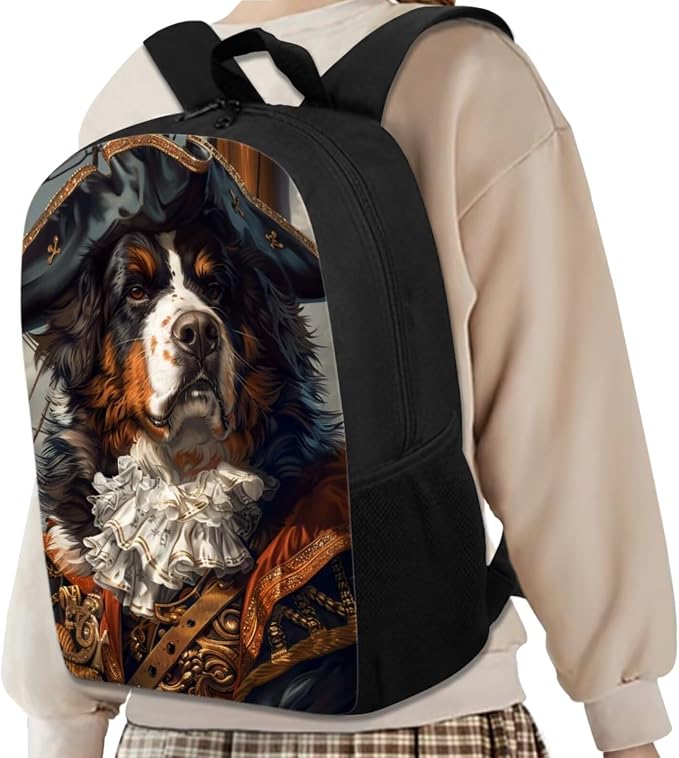 17 Inch Animal Print School Backpack And Lunch Box Set for Kids Funny Pirate Bernese Mountain Dog Backpack for Boys Girl Sturdy School Bag with Insulated Lunchbox Pencil Case Student Bookbag - Image 2