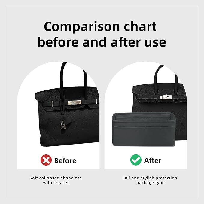 DGAZ Silk Purse Organizer Insert for Birkin Bag(Grismeyer,BK20) | Soft and Lightweight,Perfect Fit,Multi-pocket Storage,Bag Protector,Luxury Bag Care,Handmade,for Smooth Bag Organizer - Image 5